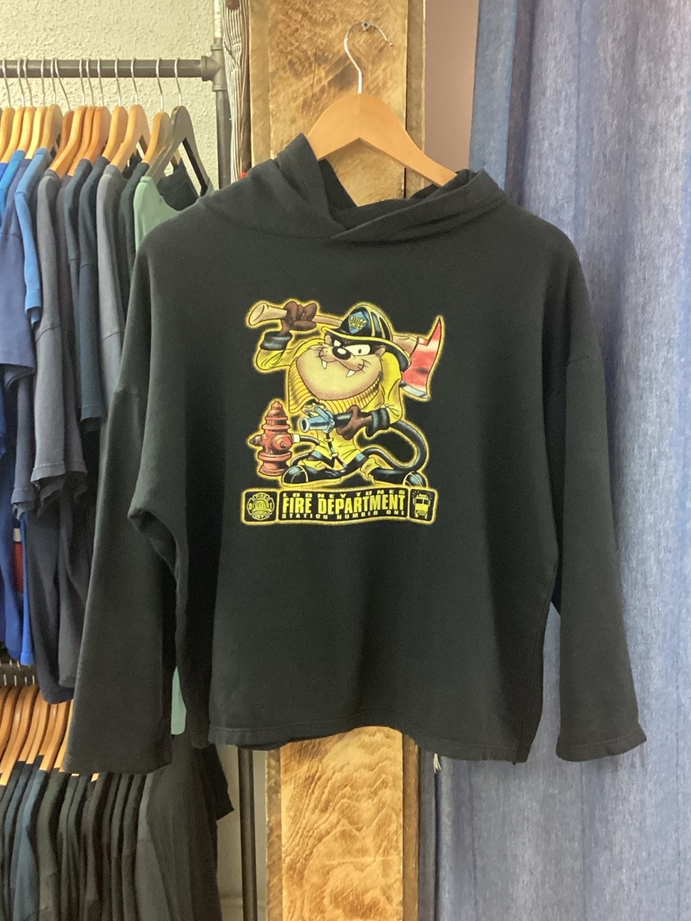 Vintage Looney Tunes Fire Department Black Hoodie